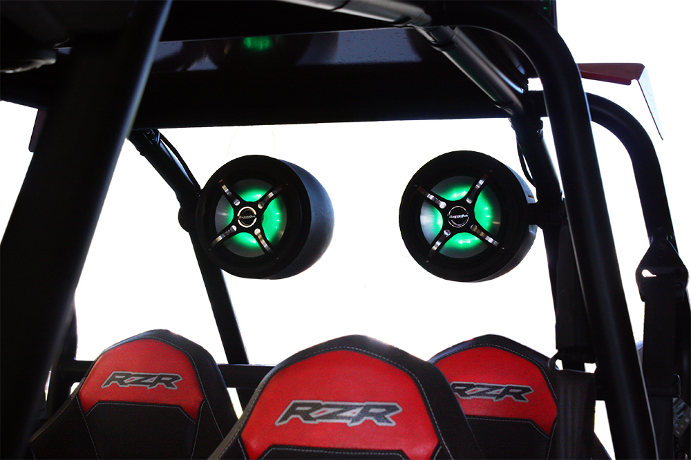 <p>Two 8" Towers with LED Bazooka speakers on a RZR</p> - Taylor