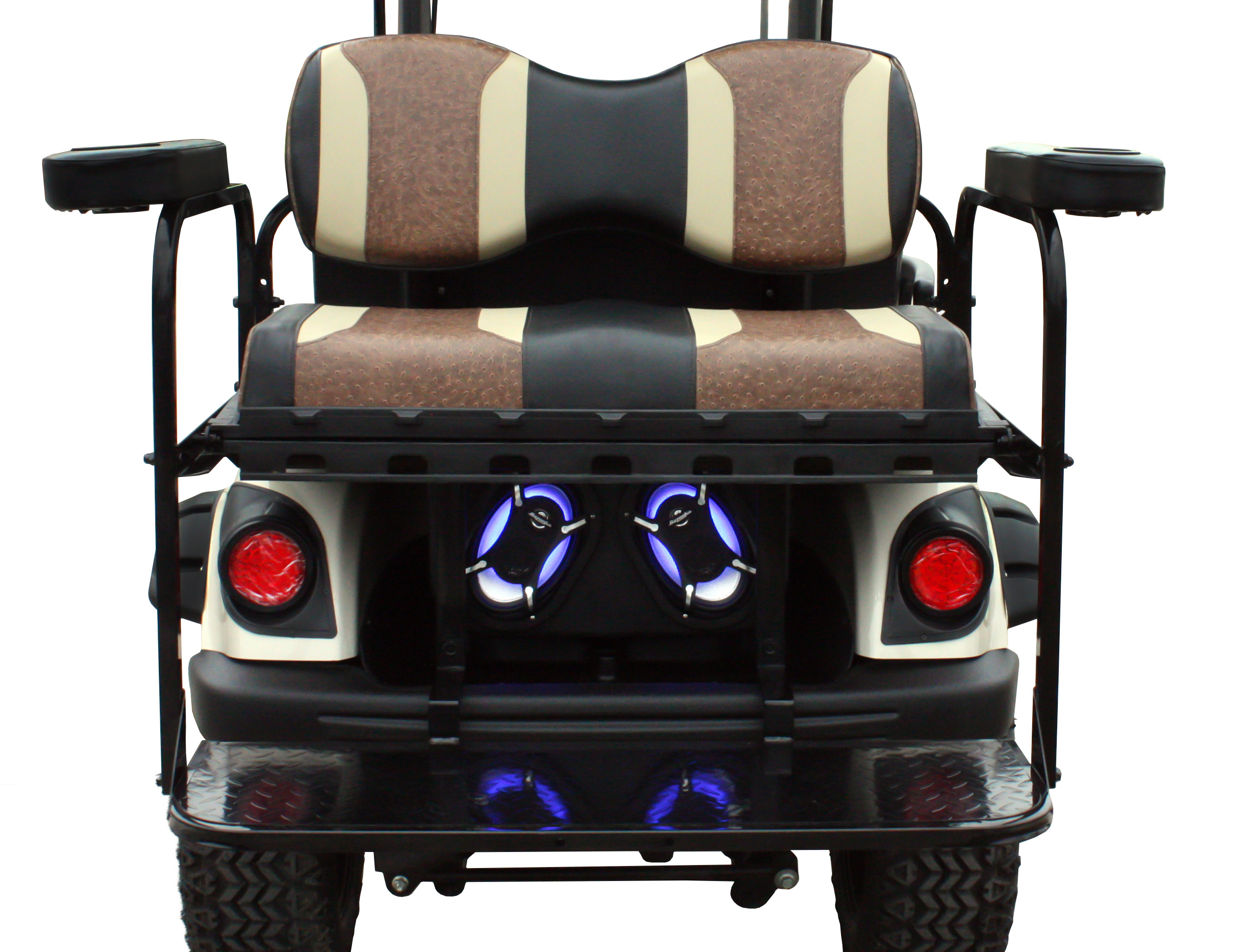 <p>POD8 Golf Gart sub box loaded with two 6X9" LED Bazooka speakers on a Yamaha Drive</p> - Taylor