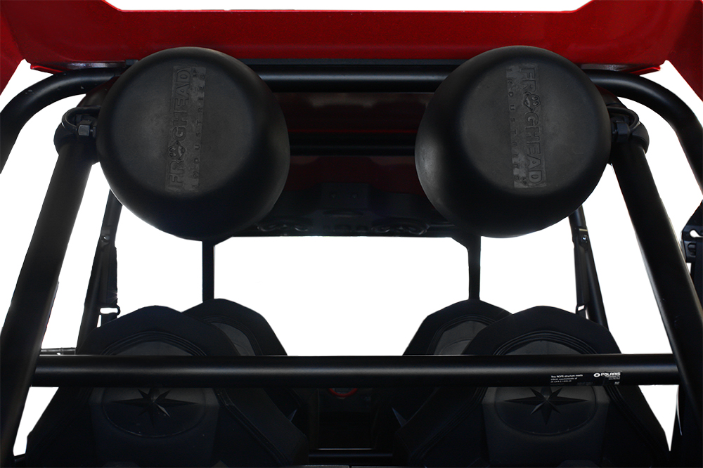 <p>Rear view of 8" speaker towers on a Polaris RZR 4 seat</p> - Taylor